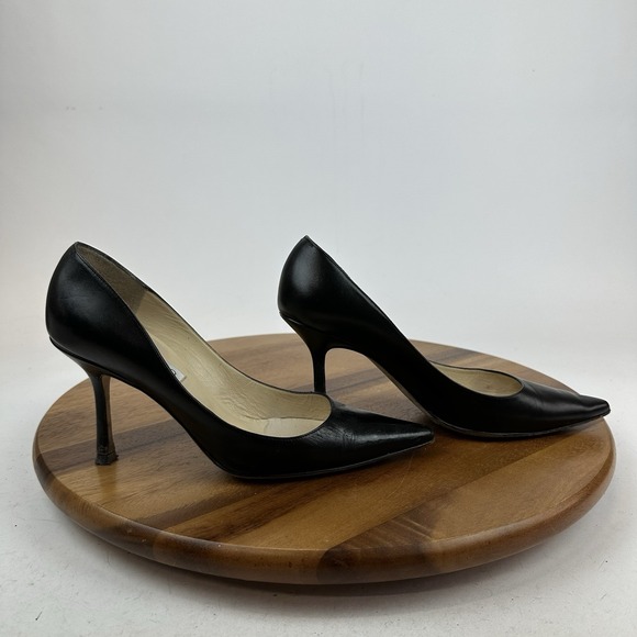Jimmy Choo Shoes - Womens Jimmy Choo Black Kid Leather Eleven Pointed Toe Pumps Heels Size EU 38